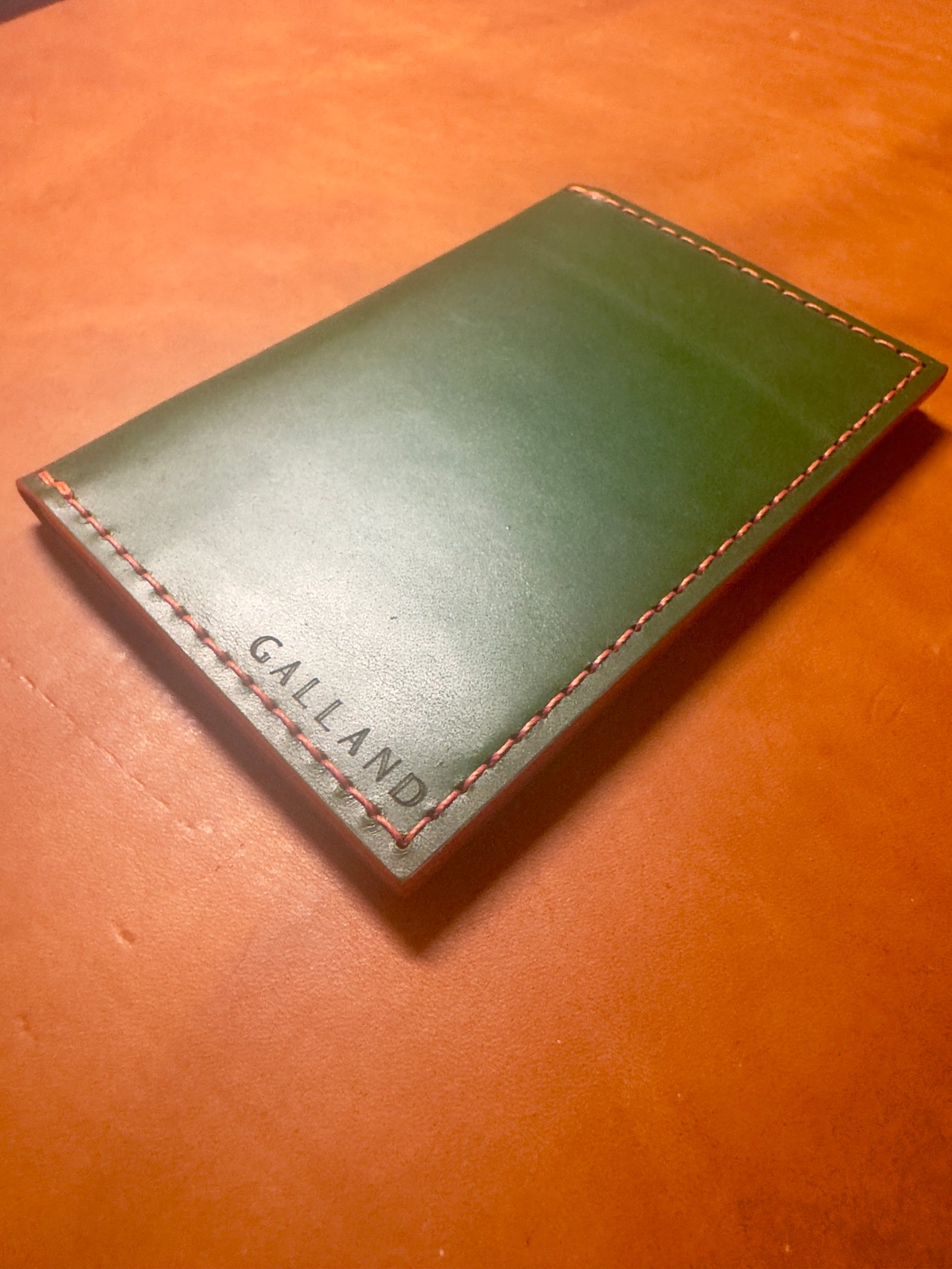 Marin Card Wallet - Forest Green with Red Stitching